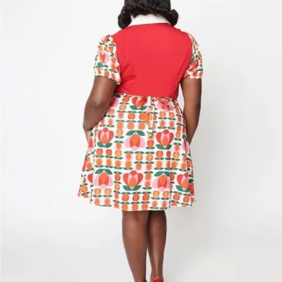 Smak parlor plus size 1970s red orange tulip mini shirt dress size 1X - Picture 3 of 8